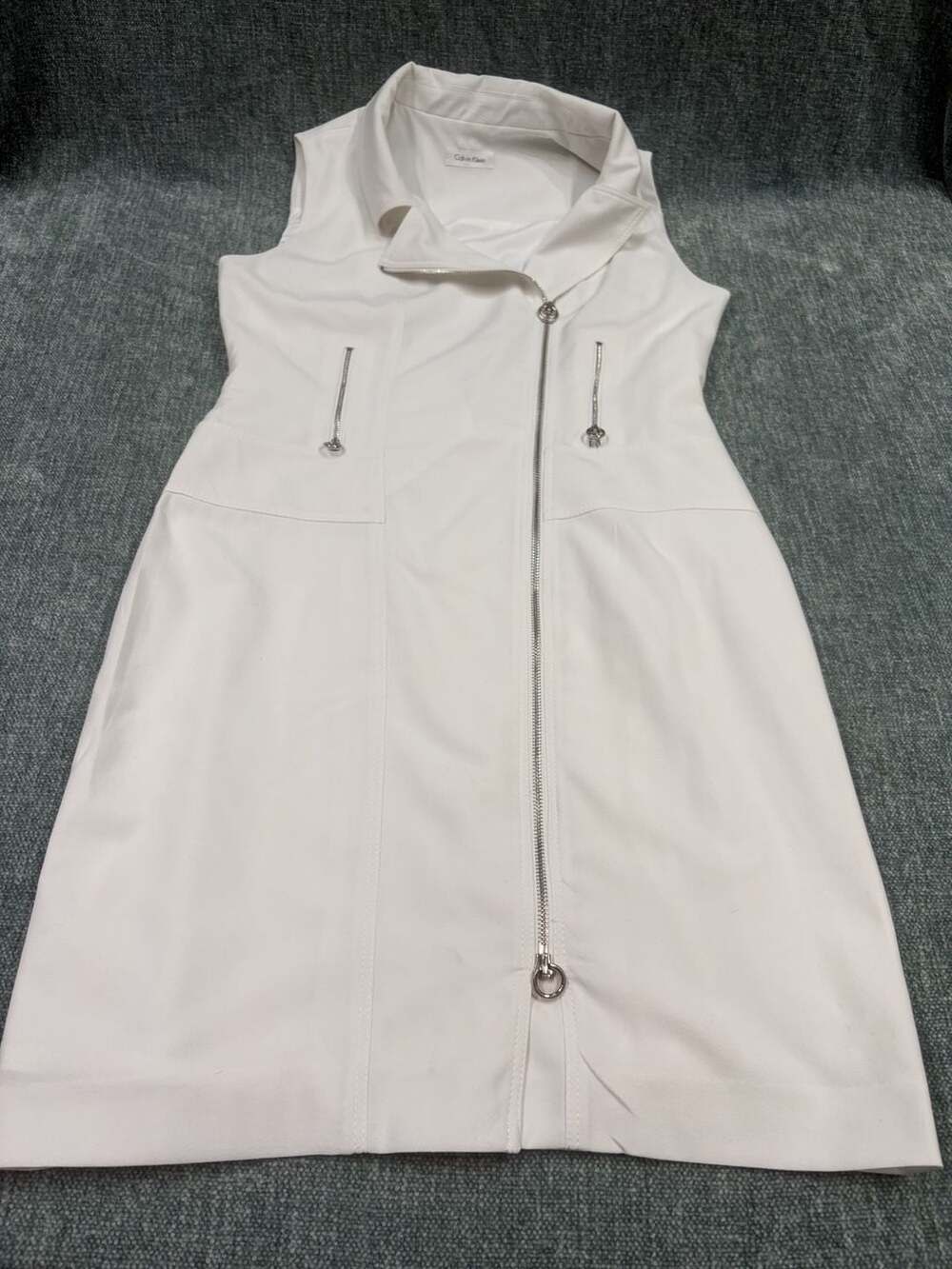 Calvin Klein Dress Sleeveless Size 12 Moto AsymmetricalZip  White
